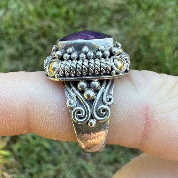 Amethyst Ring 925 Silver & 18k Gold BA Suarti Size 7.5 - Picture 8 of 17